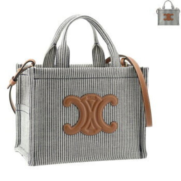 Celine Handbags - Celine Tote Bag THAIS Cabas Striped Textile Logo Shoulder